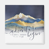 水の色ゴールデンマウンテンウェディング日付を保存 マグネット (正面)