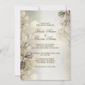 水の色ゴールデンユーカリエレガントな結婚式シャイニー 招待状 (正面)