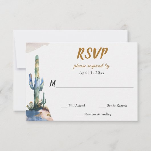 水の色サグアーロサボス砂漠結婚の 出欠カード (正面)