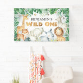 水の色サファリアニマルワイルドワン誕生日バナー 横断幕 (インサイチュ)