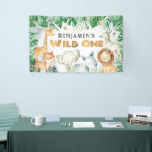 水の色サファリアニマルワイルドワン誕生日バナー 横断幕 (トレードショー)