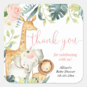 水の色サファリージャングル動物の女の子の赤ちゃんシャワー スクエアシール (正面)