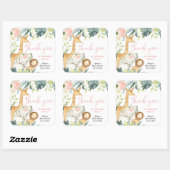 水の色サファリージャングル動物の女の子の赤ちゃんシャワー スクエアシール (シート)