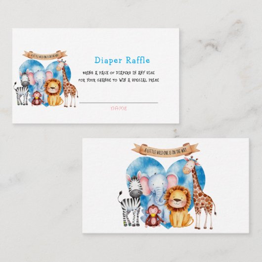 水の色サファリ動物の男の子おむつラッフル 名刺 (正面/裏面)