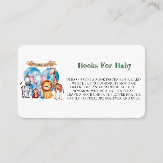 水の色サファリ動物の男の子の赤ちゃんシャワー エンクロージャーカード (正面)