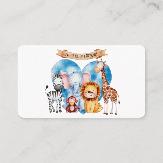 水の色サファリ動物の男の子の赤ちゃんシャワー エンクロージャーカード (裏面)