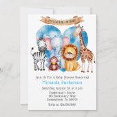 水の色サファリ動物の男の子の赤ちゃんシャワー 招待状 (正面)