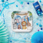 水の色サファリ動物の赤ちゃんシャワー ペーパープレート (パーティー)