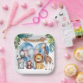 水の色サファリ動物の赤ちゃんシャワー ペーパープレート (パーティー)