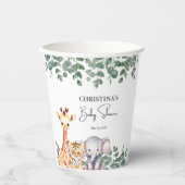 水の色サファリ動物の赤ちゃんシャワー 紙コップ (正面)