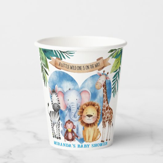 水の色サファリ動物の赤ちゃんシャワー 紙コップ (正面)