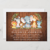 水の色サファリ動物ウッドガールベビーシャワー 招待状 (正面)