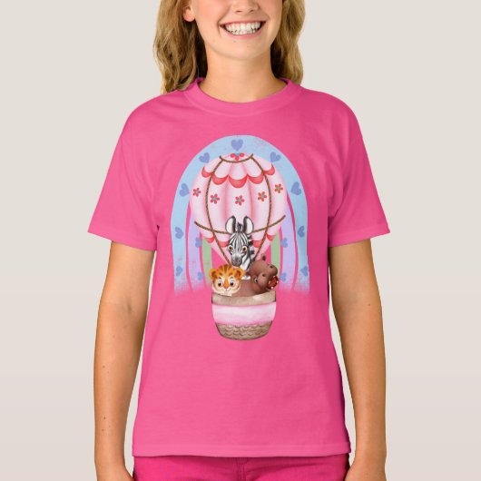 水の色サファリ動物ゼブラ、タイガー、ヒッポホット Tシャツ (正面)