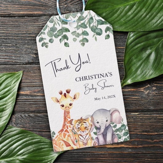 水の色サファリ動物ベビーシャワーありがとう ギフトタグ