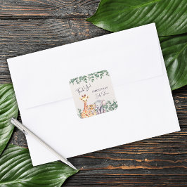 水の色サファリ動物ベビーシャワーありがとう スクエアシール