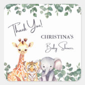 水の色サファリ動物ベビーシャワーありがとう スクエアシール (正面)