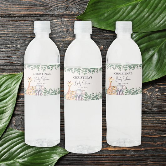 水の色サファリ動物ベビーシャワーありがとう ペットボトルラベル