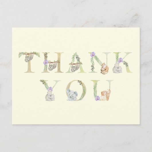 水の色サファリ動物ベビーシャワーありがとう ポストカード (正面)
