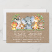 水の色サファリ動物ベビーシャワークラフト 招待状 (正面)