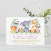 水の色サファリ動物ベビーシャワーバイオレットボウ 招待状 (スタンド正面)