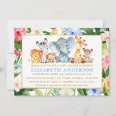 水の色サファリ動物ベビーシャワー熱帯 招待状 (正面)