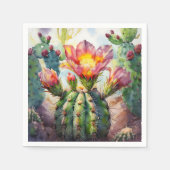 水の色サボテンと鮮やか砂漠の花 スタンダードカクテルナプキン (正面)