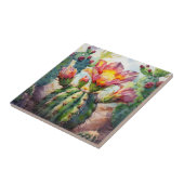 水の色サボテンと鮮やか砂漠の花 タイル (側面)