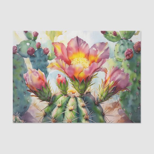 水の色サボテンと鮮やか砂漠の花 薄葉紙 (正面)