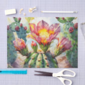水の色サボテンと鮮やか砂漠の花 薄葉紙 (クラフト)