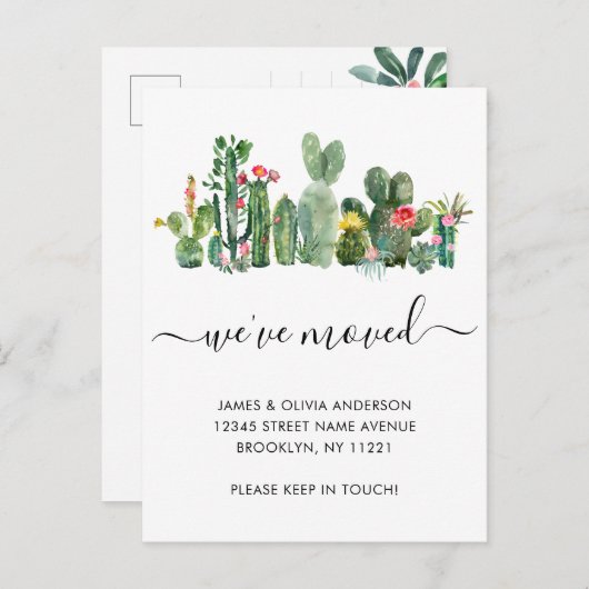 水の色サボテン引っ越しました新しいホームムービング 案内ポストカード (正面/裏面)