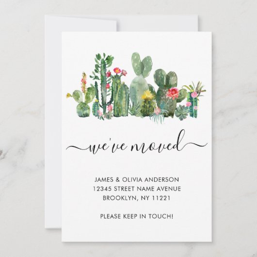水の色サボテン引っ越しました新しいホームムービング 案内状 (正面)