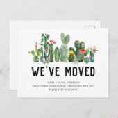 水の色サボテン引っ越しました新しい家かわいい動き 案内ポストカード (正面/裏面)