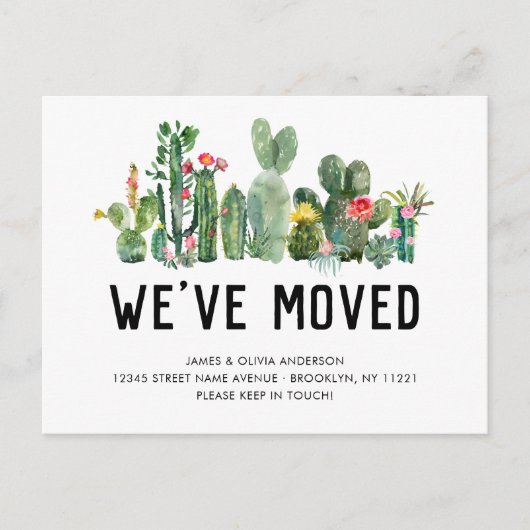 水の色サボテン引っ越しました新しい家かわいい動き 案内ポストカード (正面)
