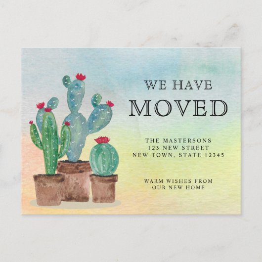 水の色サボテン我々は新しい家を移動した 案内ポストカード (正面)