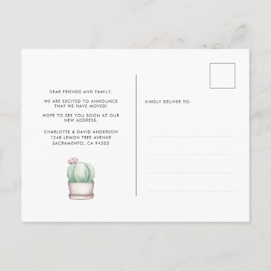 水の色サボテン私たちは新しい根を動かす植えた 案内ポストカード (裏面)