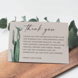 水の色サボテン結婚ズの。ライトチューペグレイ砂漠 サンキューカード