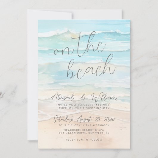 水の色サマーオンザビーチ結婚式 招待状 (正面)