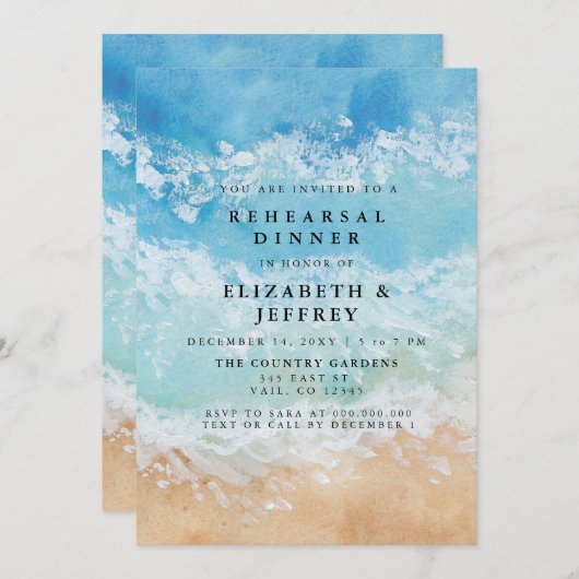 水の色サマーシービーチリハーサルディナー 招待状 (正面/裏面)
