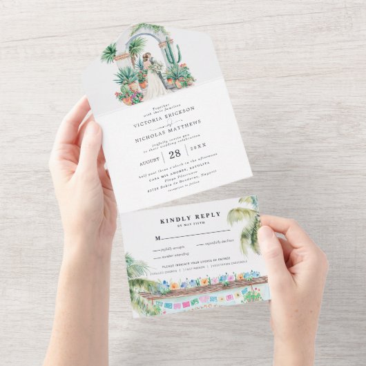 水の色サユリタメキシ結婚コの オールインワン招待状 (貼ってはがせる)