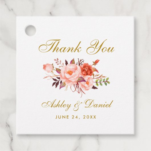 水の色サンゴフローラ金ゴールド結婚の感謝 フェイバータグ (正面)