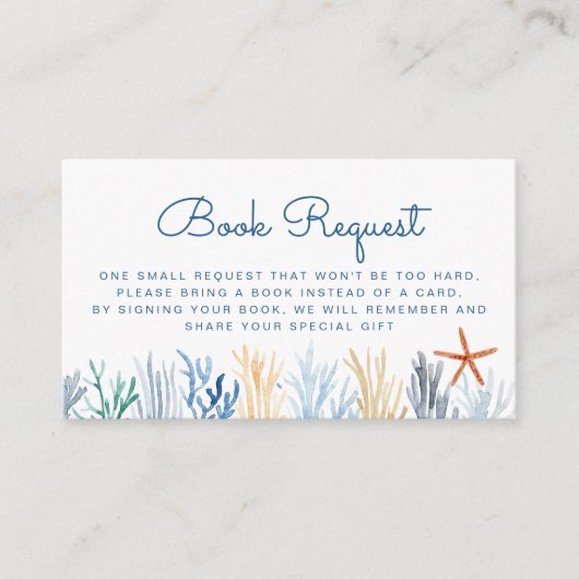 水の色サンゴ赤ちゃんシャワーブックリクエスト エンクロージャーカード (正面)