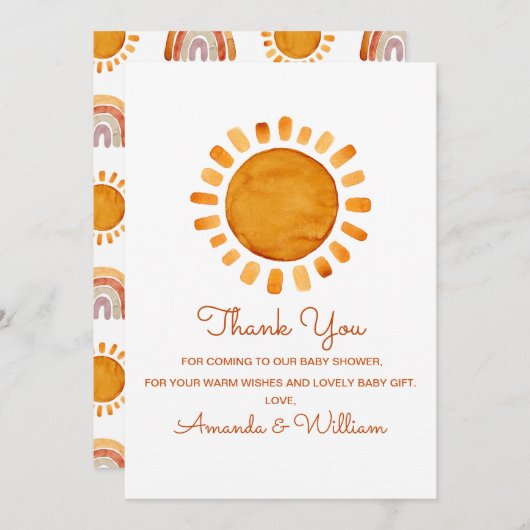 水の色サンシャインベビーシャワーありがとう サンキューカード (正面/裏面)