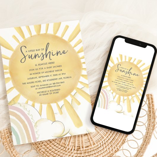 水の色サンシャインベビーシャワーの小さな光線 招待状