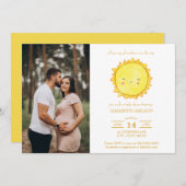 水の色サンシャインベビーシャワー写真ダウンロード 招待状 (正面/裏面)