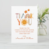 水の色サンシャインレインボーありがとう赤ちゃんシャワー サンキューカード (スタンド正面)
