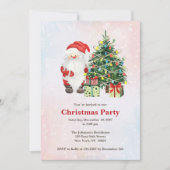 水の色サンタとクリスマスツリーとギフト 招待状 (正面)
