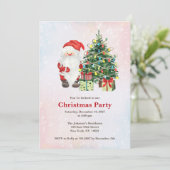 水の色サンタとクリスマスツリーとギフト 招待状 (スタンド正面)