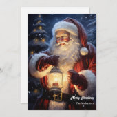 水の色サンタクロースとクリスマスランタン シーズンカード (正面/裏面)