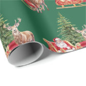 水の色サンタクロース、トナカイの緑のクリスマス ラッピングペーパー (ロールコーナー)