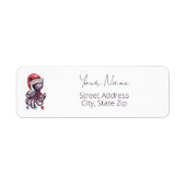 水の色サンタハットを着たクリスマスタコ ラベル (正面)